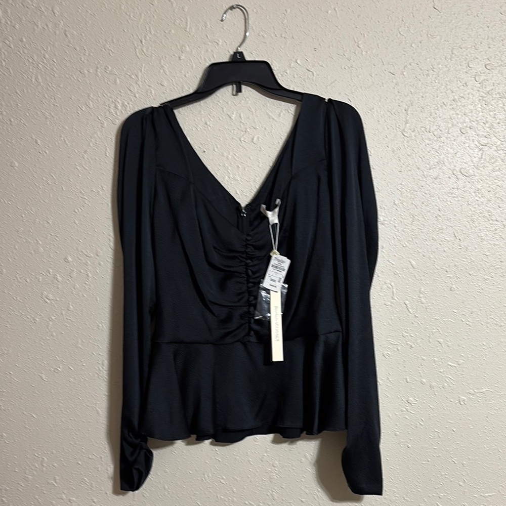 Jonathan Simkhai Black Ruched Peplum Blouse